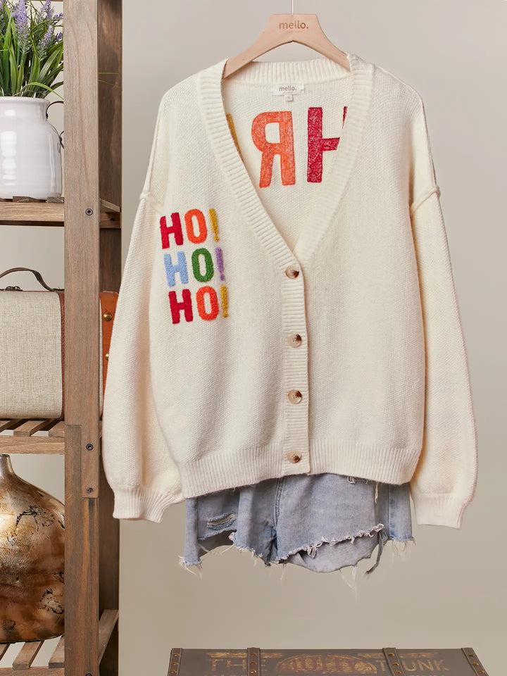 Christmas Lettering Patchwork V Neck Cardigan