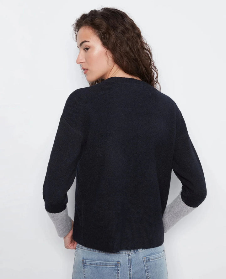 Long Sleeve Drop Shoulder Color Block Sweater With Chest Pocket