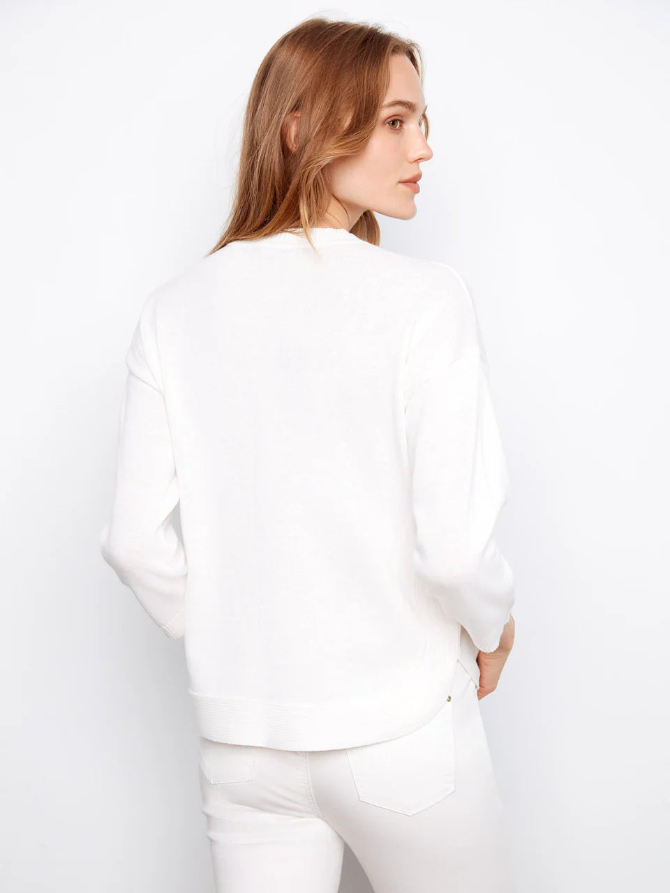 3/4 Sleeve Sweater With Curved Hem