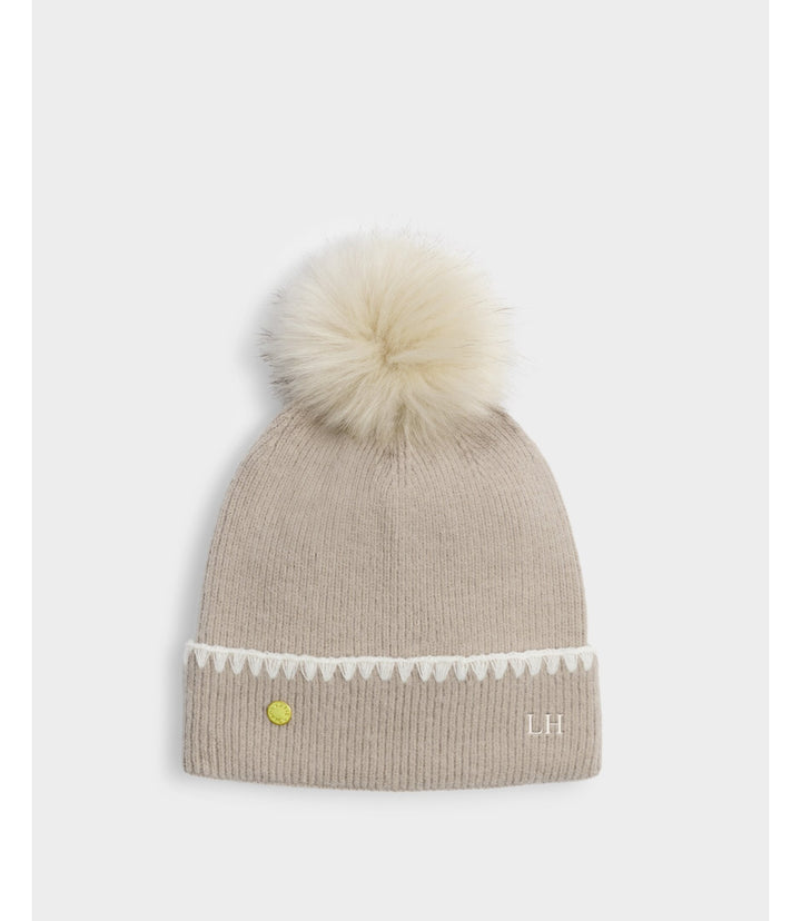 Whipstitch Pom Pom Knitted Hat - Taupe