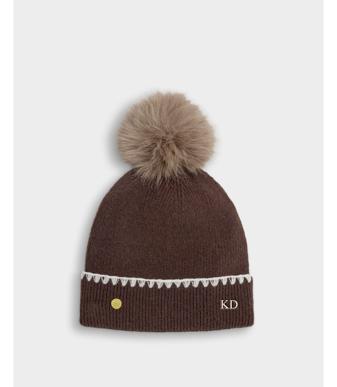 Whipstitch Pom Pom Knitted Hat - Chocolate