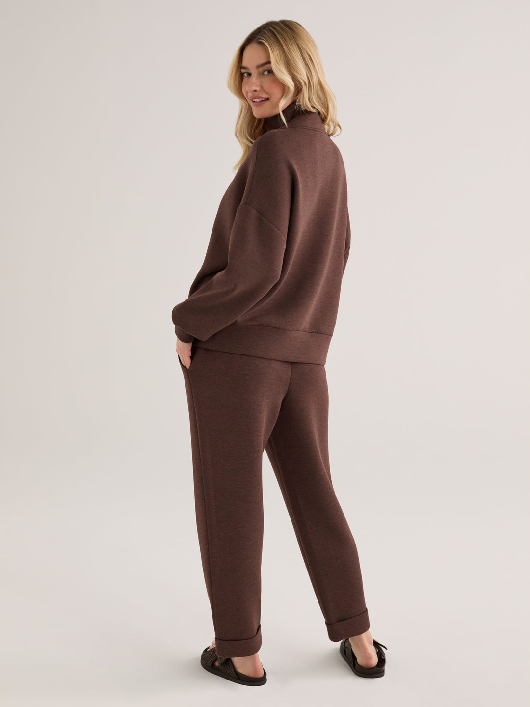 Hawley Half Zip Sweat in Coffee Bean Marl