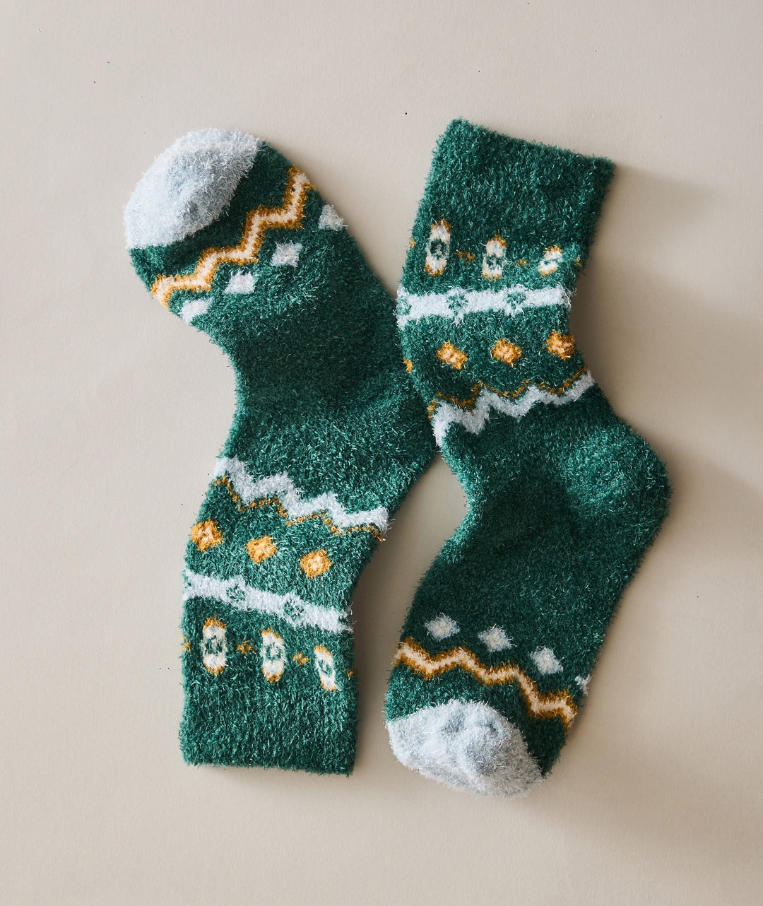 Fuzzy Sock - Emerald Fair Isle