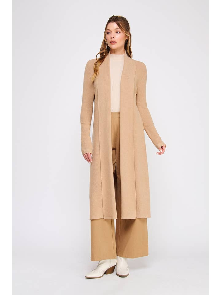 Camel long soft waffle knit cardigan