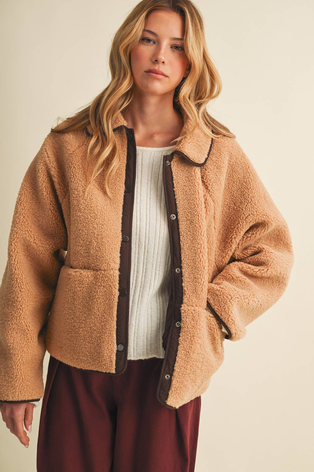 Reversible Teddy Jacket in Light Camel
